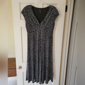 New Directions Black and White Dotted Midi Dress Size 12 EUC